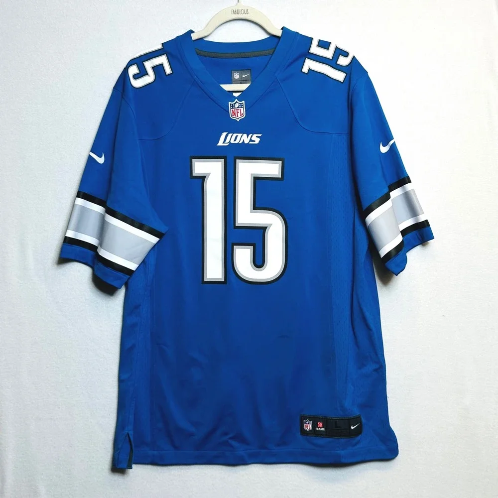 Nike Detroit Lions Jersey Mens L Blue Golden Tate III 15 NFL Football On-Field
